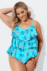 Flower Printed V-neck Ruffle Women Tankini Top
