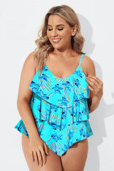 Flower Printed V-neck Ruffle Women Tankini Top