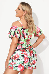Floral Printed Off The Shoulder Women Tankini Set
