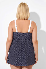 White Dots V-Neck Twist Front Tankini Top