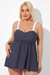 White Dots V-Neck Twist Front Tankini Top