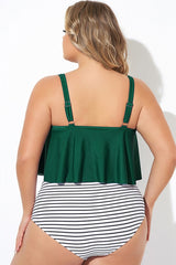Green Scoopneck Ruched Flounce Blouson Tankini Top