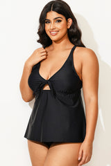 Black Sexy Tie Front Underwire Tankini Top