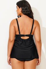 Black Sexy Tie Front Underwire Tankini Top