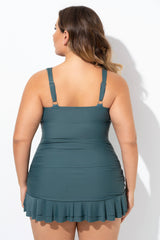 Green Twist Front Shirred Underwire Tankini Top