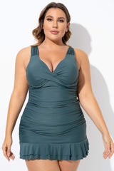 Green Twist Front Shirred Underwire Tankini Top