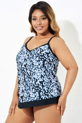 Black V-neck Tropical Rain Print Tankini Top
