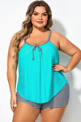 Fashionable Striped bowknot Spaghetti Strap Tankini Top