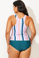 Multi Stripe Built-in Bra Racerback Tankini Top