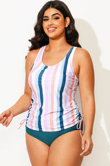 Multi Stripe Built-in Bra Racerback Tankini Top