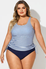 Plus Size Stripe Built-In Bra Racerback Tankini Top