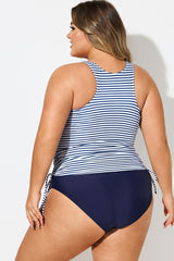 Plus Size Stripe Built-In Bra Racerback Tankini Top
