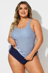 Plus Size Stripe Built-In Bra Racerback Tankini Top