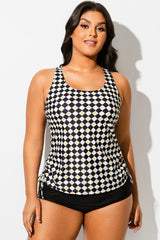 Black & White Check V-Neck One Piece Swimsuit
