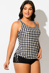 Black & White Check V-Neck One Piece Swimsuit