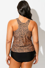 Leopard Print Built-In Bra Racerback Tankini Top