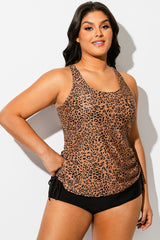 Leopard Print Built-In Bra Racerback Tankini Top