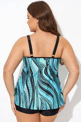 Vintage Cyan Double Straps Polka Dot Tankini Top
