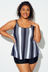 Black & White Striped Shorts Tankini Top