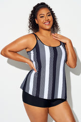 Black & White Striped Shorts Tankini Top