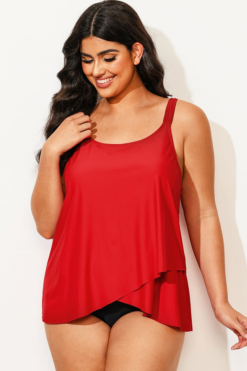 Solid Red Flowy Front Full Straight Back Tankini Top – PremCurve