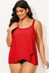 Solid Red Flowy Front Full Straight Back Tankini Top