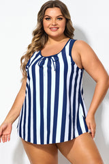 Striped Navy Blue Bowknot Women Tankini Top