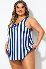 Striped Navy Blue Bowknot Women Tankini Top