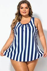 Striped Navy Blue Bowknot Women Tankini Top