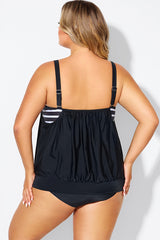 Black & White Striped Drawstring Side Tankini Top