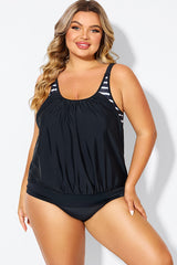 Black & White Striped Drawstring Side Tankini Top