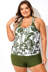 Green V-Neck T-Back Blouson Tankini Top