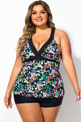 Plus Size Floral Print Longer Length Tankini Top