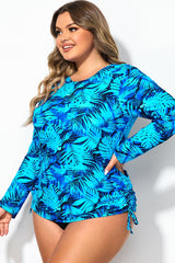 Plus Size Side Tie Adjustable Long Sleeve Tankini Top