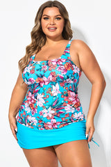 Floral Print Square Neck Adjustable Straps Tankini Top