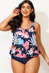 Floral Print Tummy Control Blouson Tankini Top