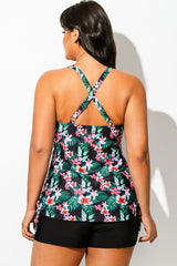 Floral Print Drawstring Side Adjustable Strap Tankini Top