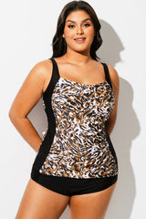 Leopard Print Twist Front Slimming Tankini Top