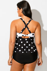 Polka Dots Tie-Front Peplum Tankini Top