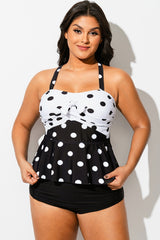 Polka Dots Tie-Front Peplum Tankini Top