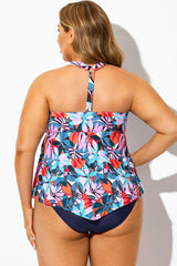 Tropical Print V-Neck Sports Back Tankini Top