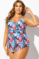 Tropical Print V-Neck Sports Back Tankini Top
