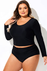 Black Long Sleeves Round Neck Tankini Top