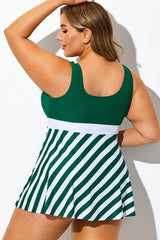 Green Striped V-Neck U Back Tankini Top