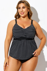 Black & White V-Neck Stripe Print Tankini Top