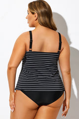 Black & White V-Neck Stripe Print Tankini Top