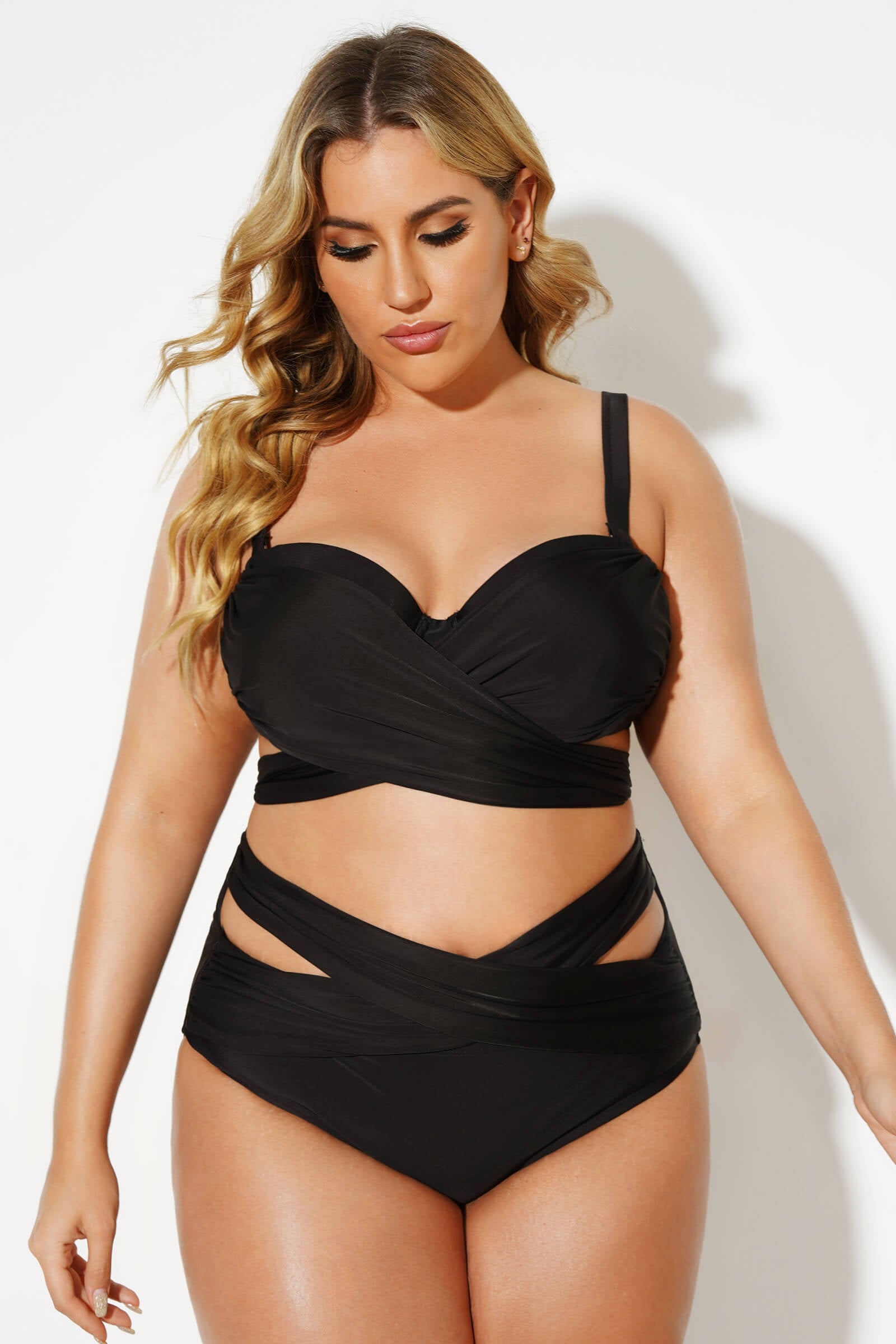 Black Wrap Adjustable Straps Underwire Bikini Set