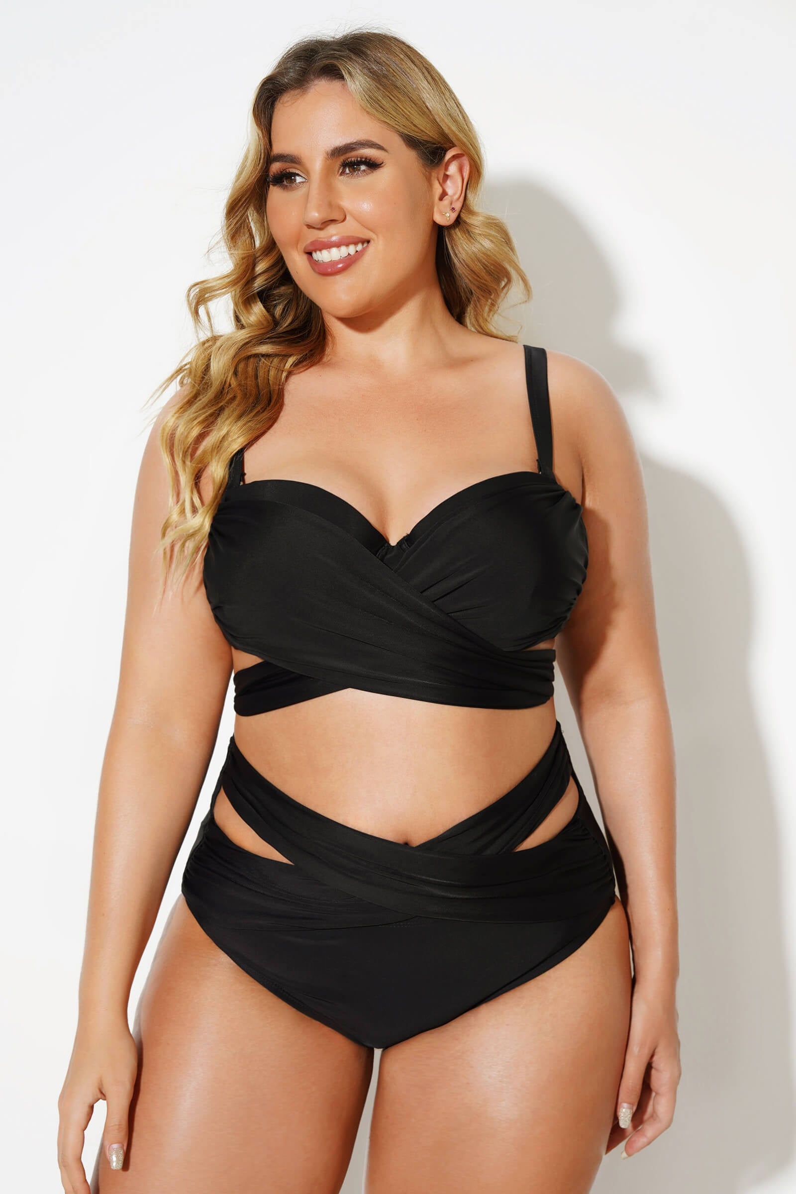 Black Wrap Adjustable Straps Underwire Bikini Set