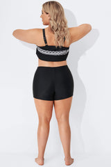 Black Solid Mid Waist Women Boy Short