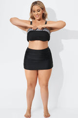 Black Beach Shirred Skirt with Built-in Brief